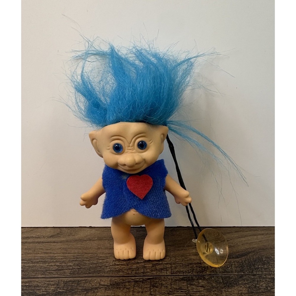 Giftco 5" Love Troll Figure Window Decoration w Suction Cup Blue Hair Eyes